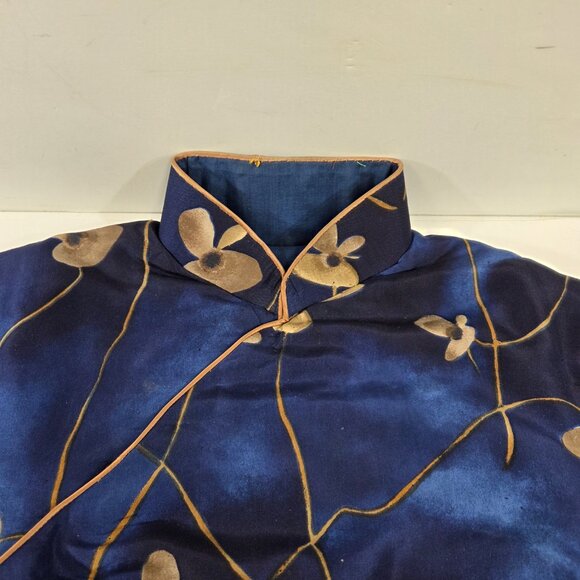 Chinese Asian Blue Floral Blouse Vintage Size XS/X - Picture 4 of 11